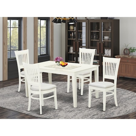 East West Furniture 5 Piece Capri Wooden Dining Table Set - Linen White CAVA5-LWH-C